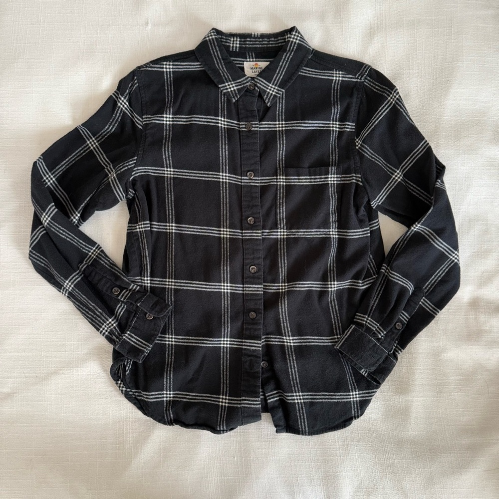 Marine Layer Black and White Plaid Button Down Shirt